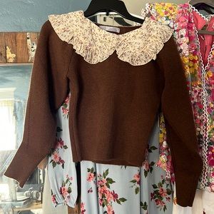 Korean 8 seconds Rare Mock neck sweater with chiffon collar - brown size S